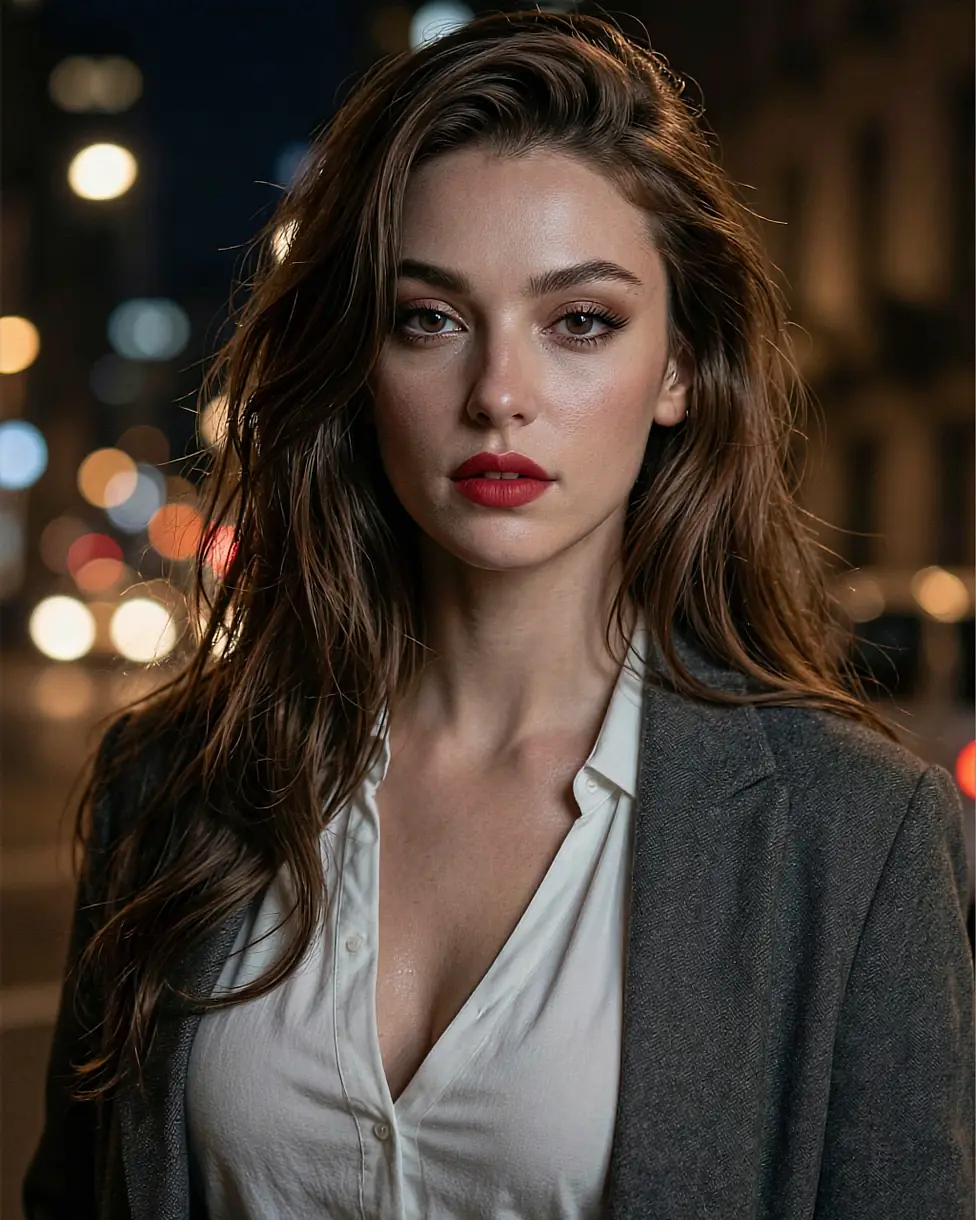 Girlfriend online in a white shirt sending an evening voice note from the city