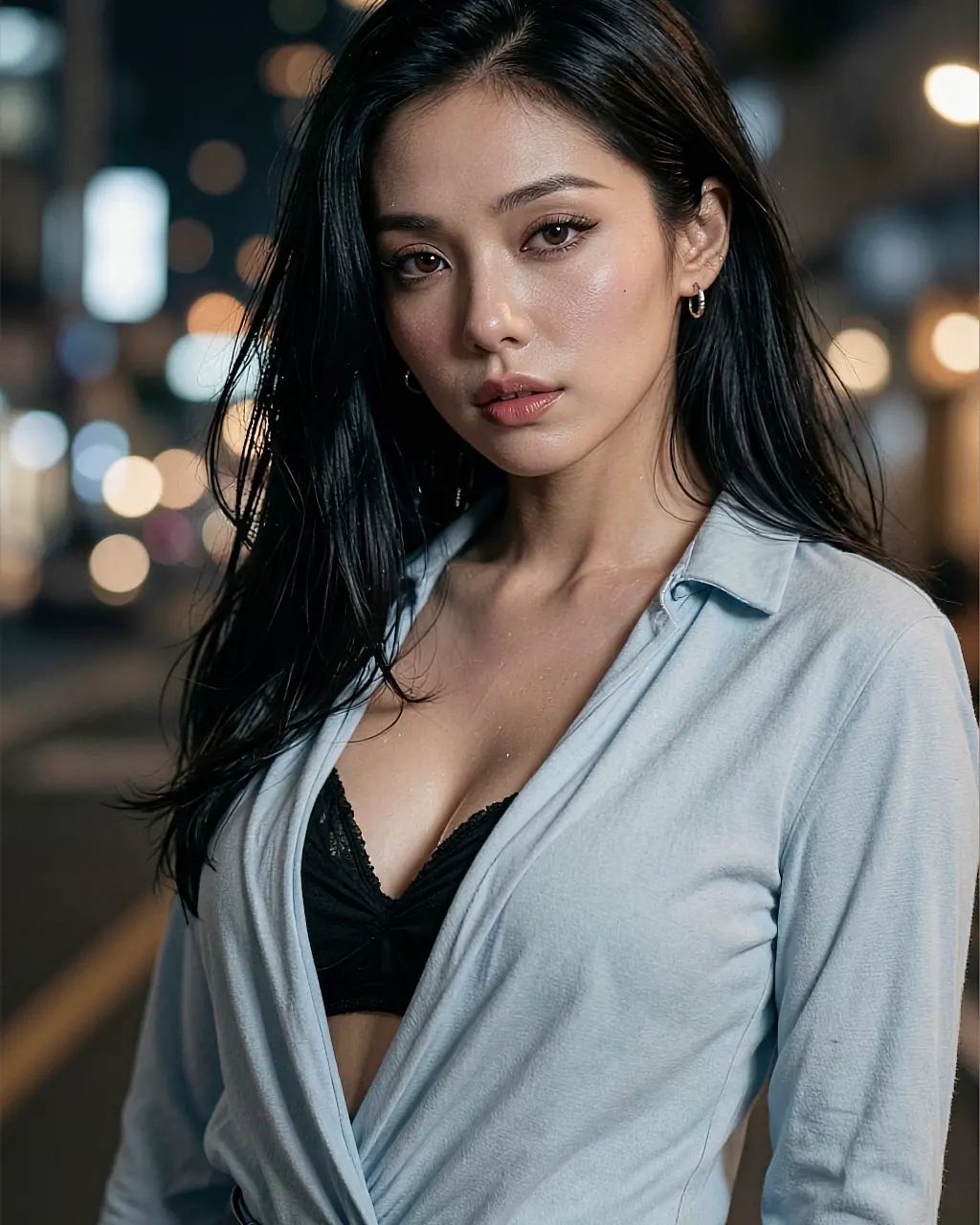 Online girlfriend walking home at night, phone in hand, about to start a live call
