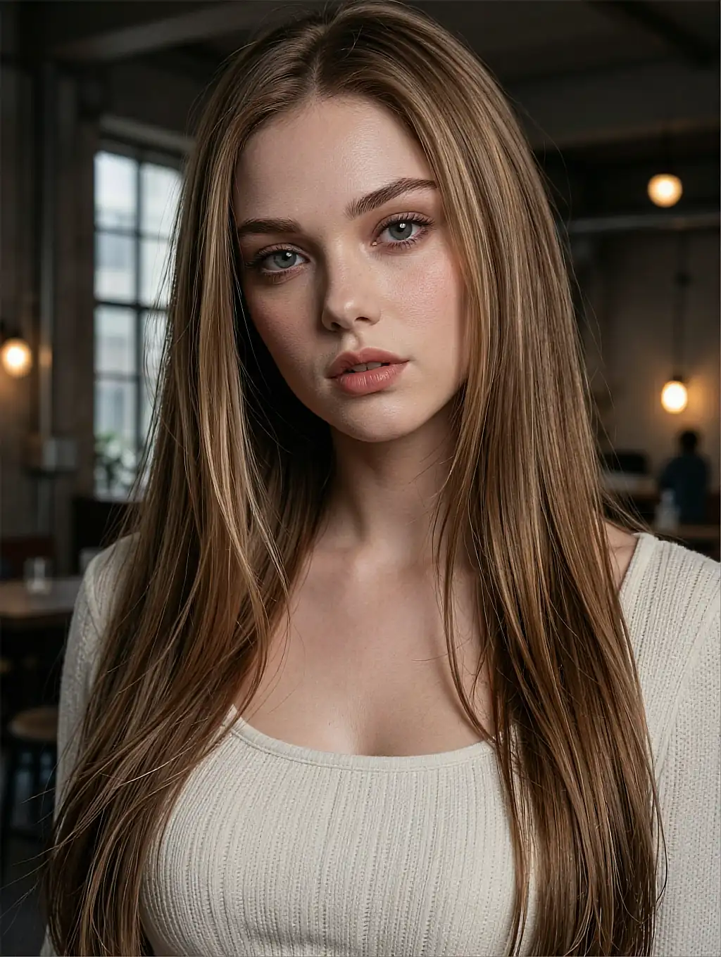 Chloe between studio lights, typing replies in an online girlfriend chat